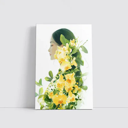 Woman Silhouette Double Exposure Yellow Orchids