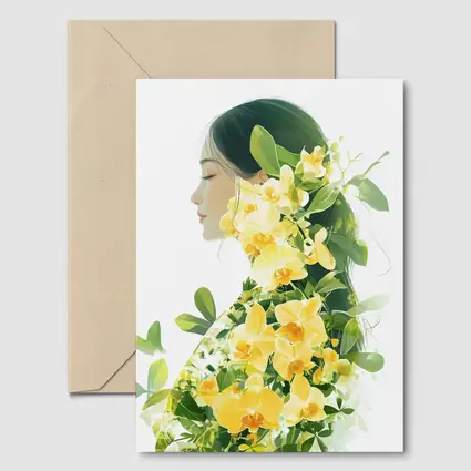 Woman Silhouette Double Exposure Yellow Orchids