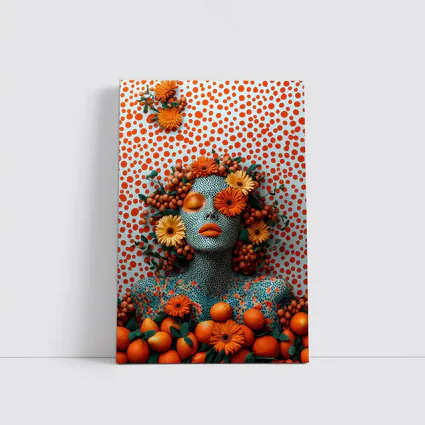 Orange Floral Woman Pop Art Dotted Background