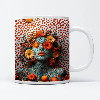 Orange Floral Woman Pop Art Dotted Background