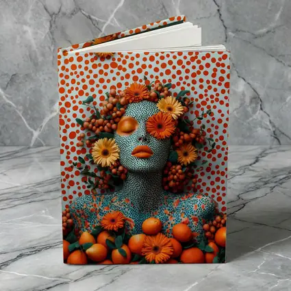 Orange Floral Woman Pop Art Dotted Background