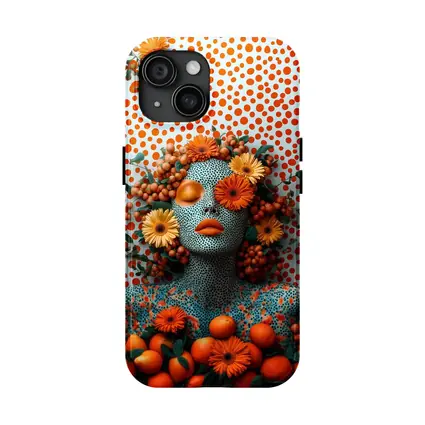 Orange Floral Woman Pop Art Dotted Background