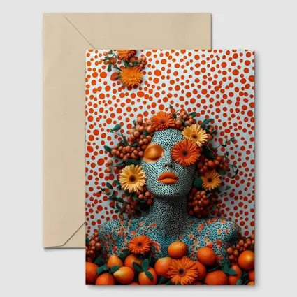 Orange Floral Woman Pop Art Dotted Background