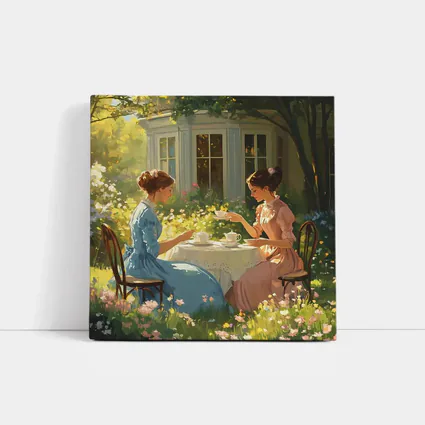 Two Women Garden Tea Party Illustration