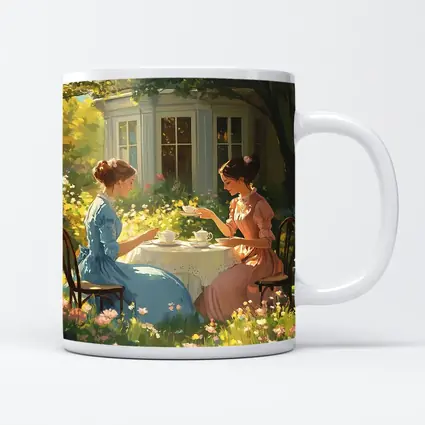 Two Women Garden Tea Party Illustration