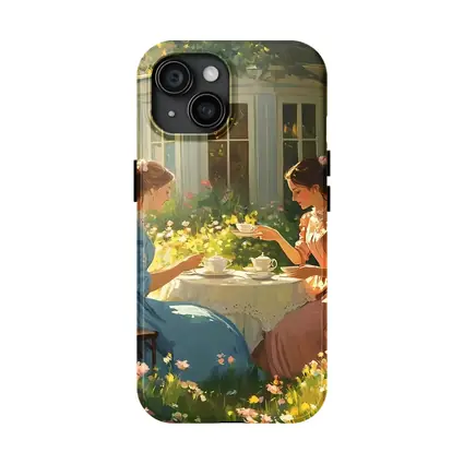 Two Women Garden Tea Party Illustration