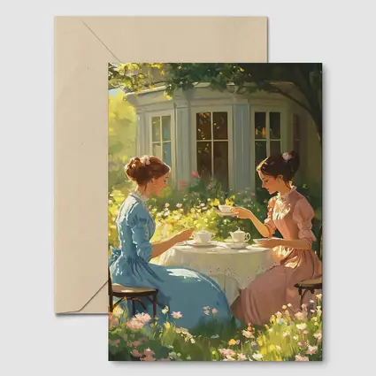Two Women Garden Tea Party Illustration