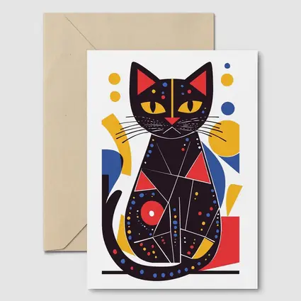 Black Cat Abstract Geometric Colorful Art