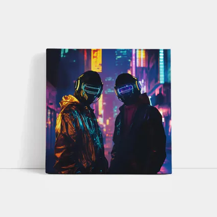 Two Cyberpunk Figures Neon City Night