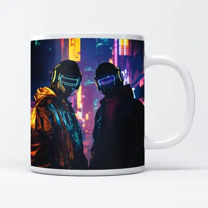 Two Cyberpunk Figures Neon City Night