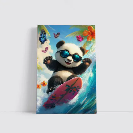 Panda Surfing Ocean Waves Tropical Summer
