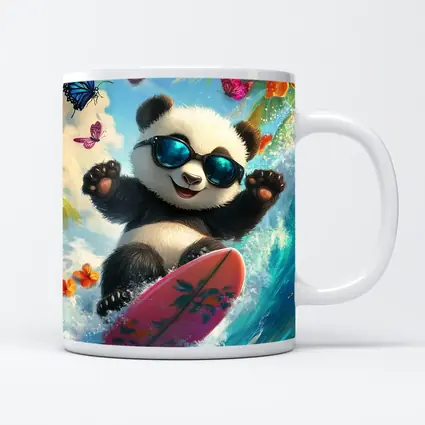 Panda Surfing Ocean Waves Tropical Summer
