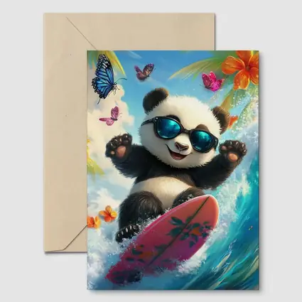 Panda Surfing Ocean Waves Tropical Summer