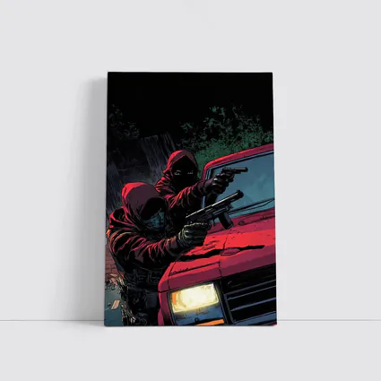 Masked Gunman Red Car Comic Art