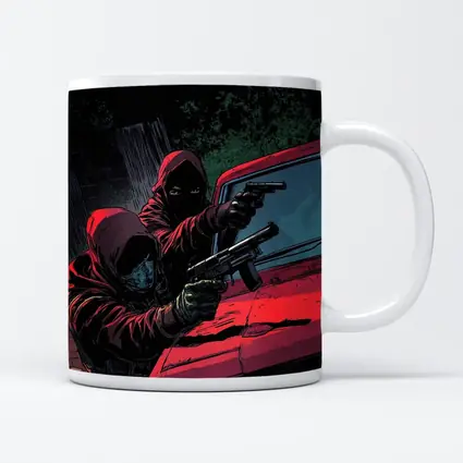 Masked Gunman Red Car Comic Art