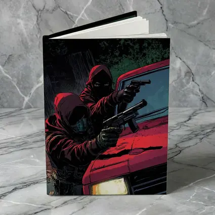 Masked Gunman Red Car Comic Art