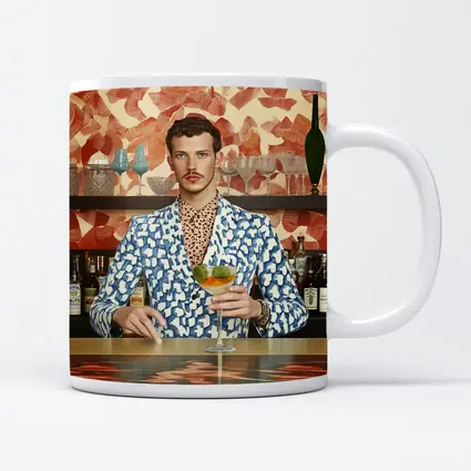 Stylish Man at Retro Bar Counter