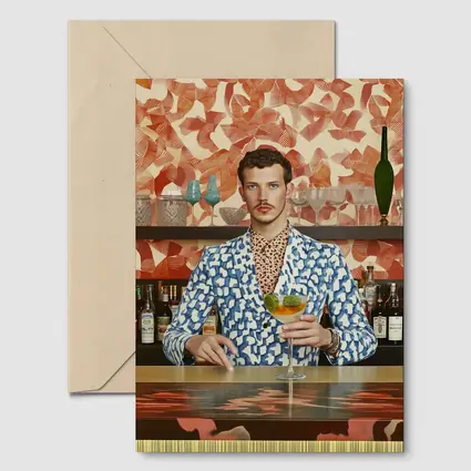 Stylish Man at Retro Bar Counter