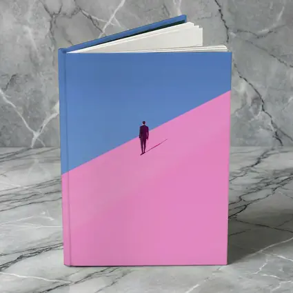 Man in Suit Climbing Pink Sand Dune