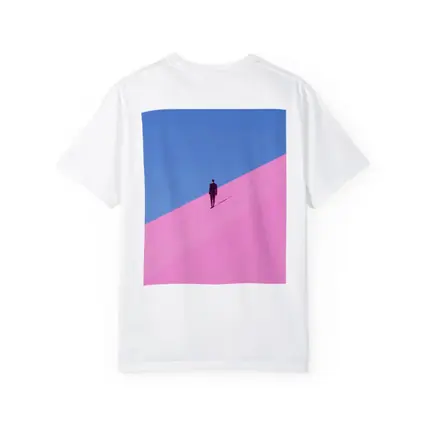 Man in Suit Climbing Pink Sand Dune
