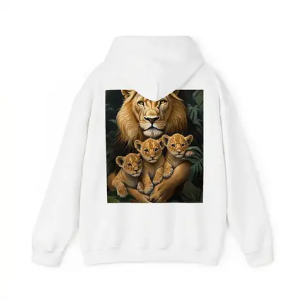 Lion Father Holding Three Cubs Jungle