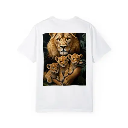 Lion Father Holding Three Cubs Jungle
