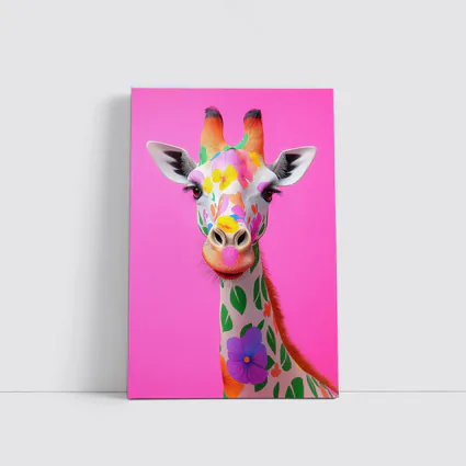Colorful Floral Giraffe On Pink Background
