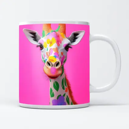 Colorful Floral Giraffe On Pink Background