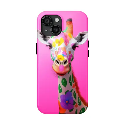 Colorful Floral Giraffe On Pink Background