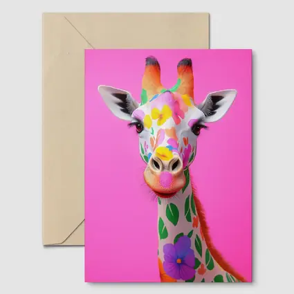 Colorful Floral Giraffe On Pink Background