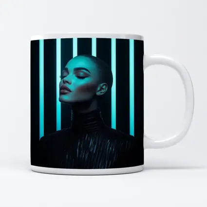 Woman Portrait Teal Neon Lights Dark Background