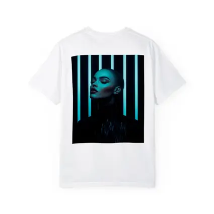 Woman Portrait Teal Neon Lights Dark Background