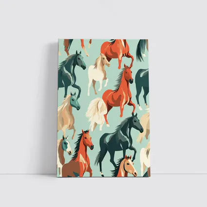 Colorful Horses Pattern on Teal Background