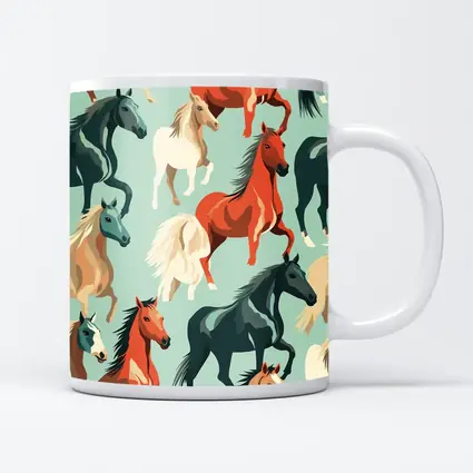 Colorful Horses Pattern on Teal Background