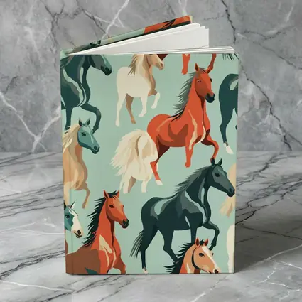 Colorful Horses Pattern on Teal Background