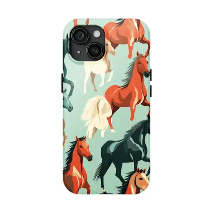 Colorful Horses Pattern on Teal Background