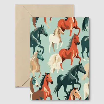 Colorful Horses Pattern on Teal Background