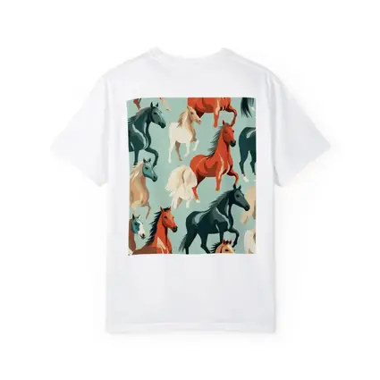 Colorful Horses Pattern on Teal Background