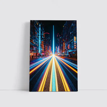 Neon City Street Long Exposure Night