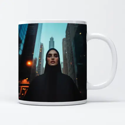 Muslim Woman in Black City Skyline