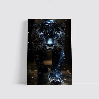 Black Panther Glowing Blue Eyes Dark Background
