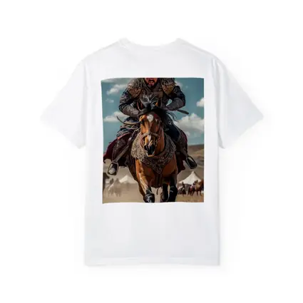 Mongol Warrior Riding Horse Across Dusty Steppe