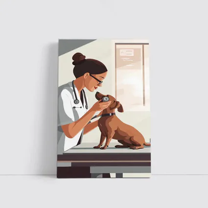 Female Vet Examining Dachshund In Clinic