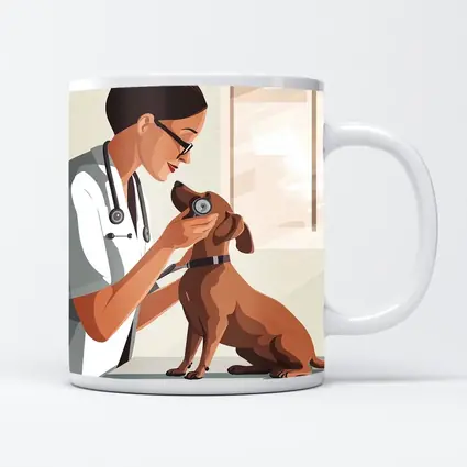 Female Vet Examining Dachshund In Clinic