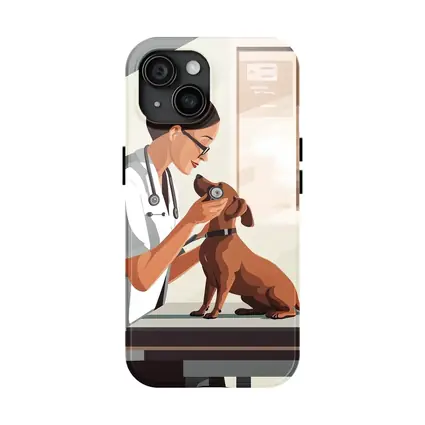 Female Vet Examining Dachshund In Clinic
