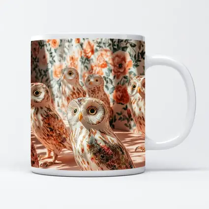 Floral Owls Against Roses Curtain Background