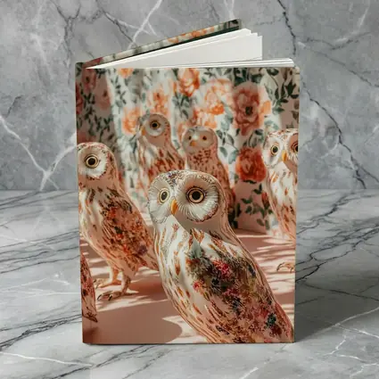 Floral Owls Against Roses Curtain Background