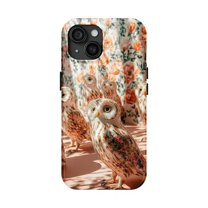 Floral Owls Against Roses Curtain Background