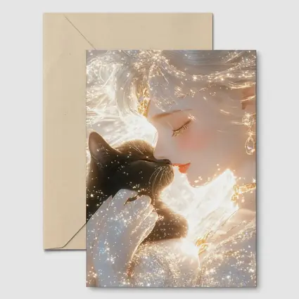 Anime Girl With Black Cat Glowing Fantasy