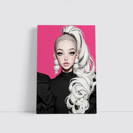 Fashion Illustration Girl White Hair Pink Background